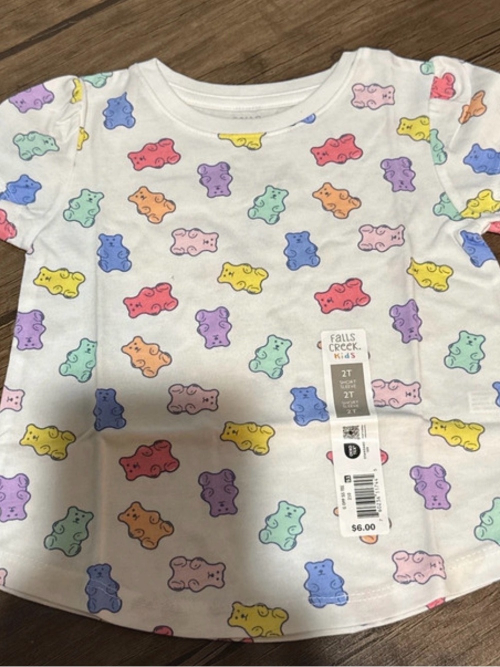 Falls Creek White Tee with Pastel Gummy Bear Print